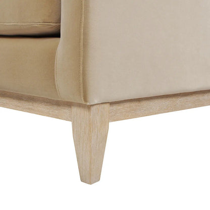 Knox Modern Farmhouse sofa, beige fabric upholstery with light wood tapered legs on Tampa Home & Garden Store