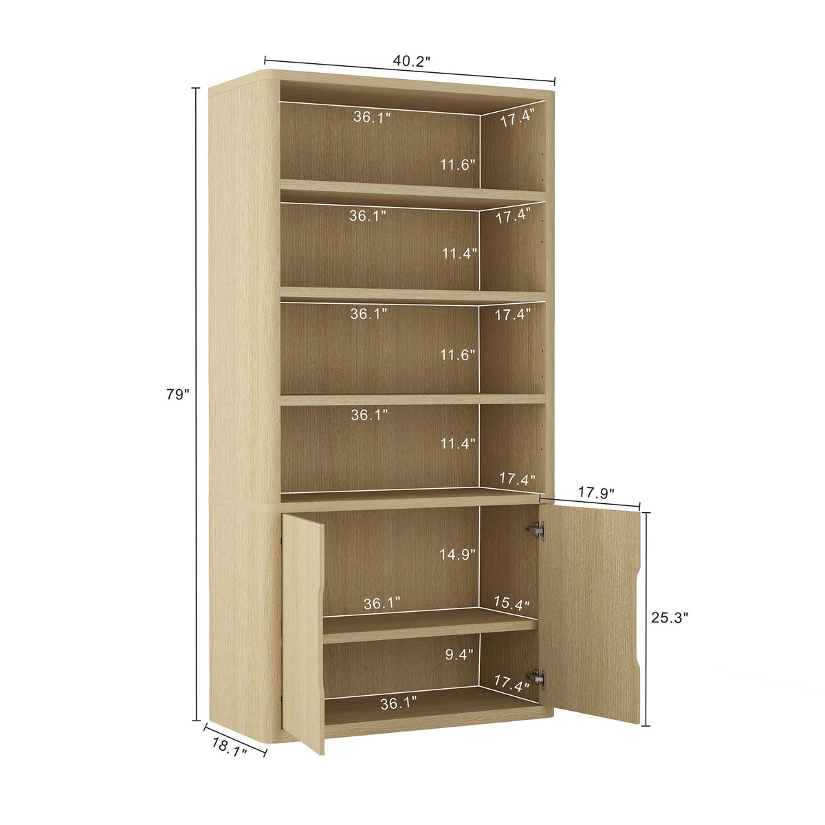 Modern Bookcase Cabinet with Adjustable Shelves in natural light brown wood by HouseOfZazla on Tampa Home & Garden Store