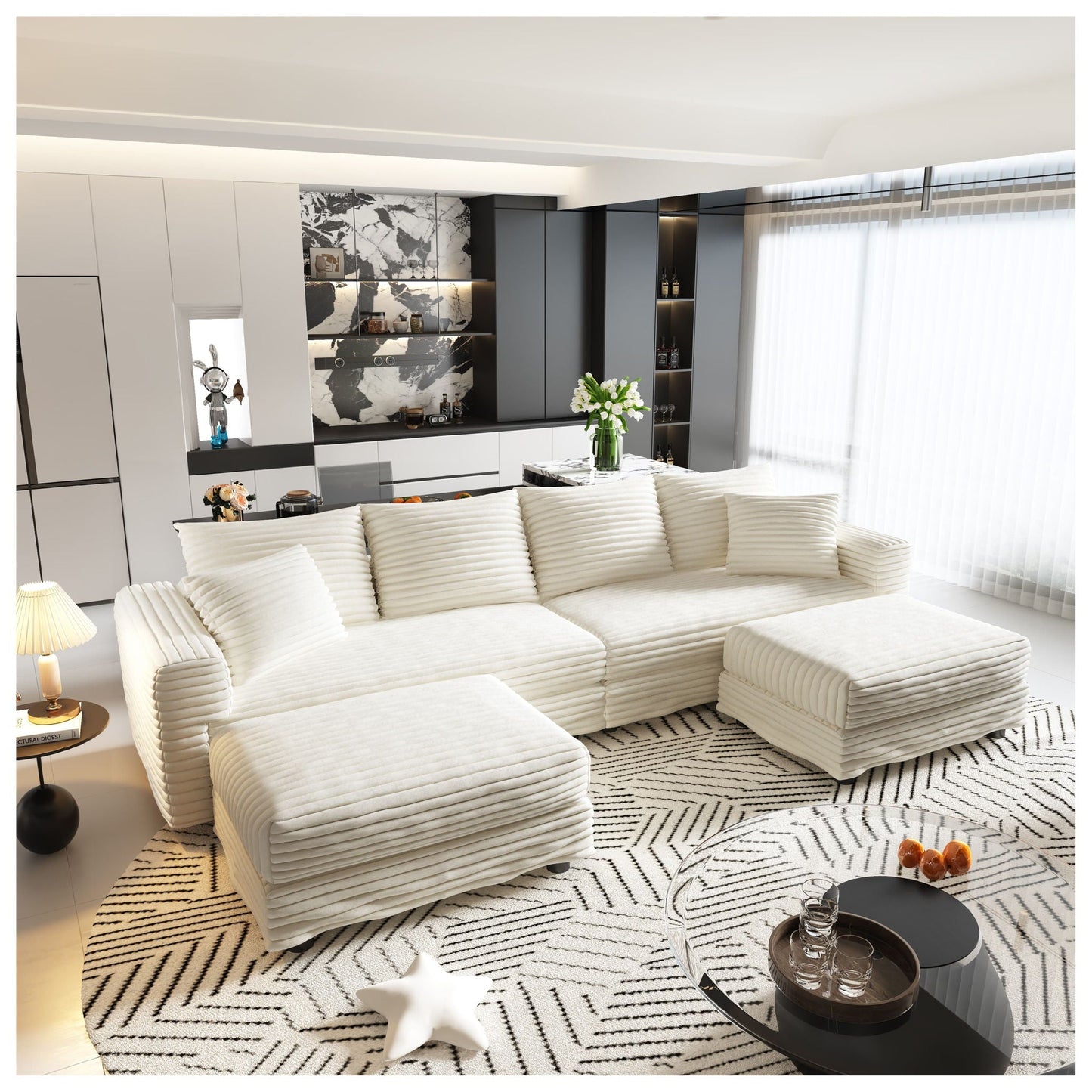Deep Seat Sofa Bed With Ottoman and Soft Pillows