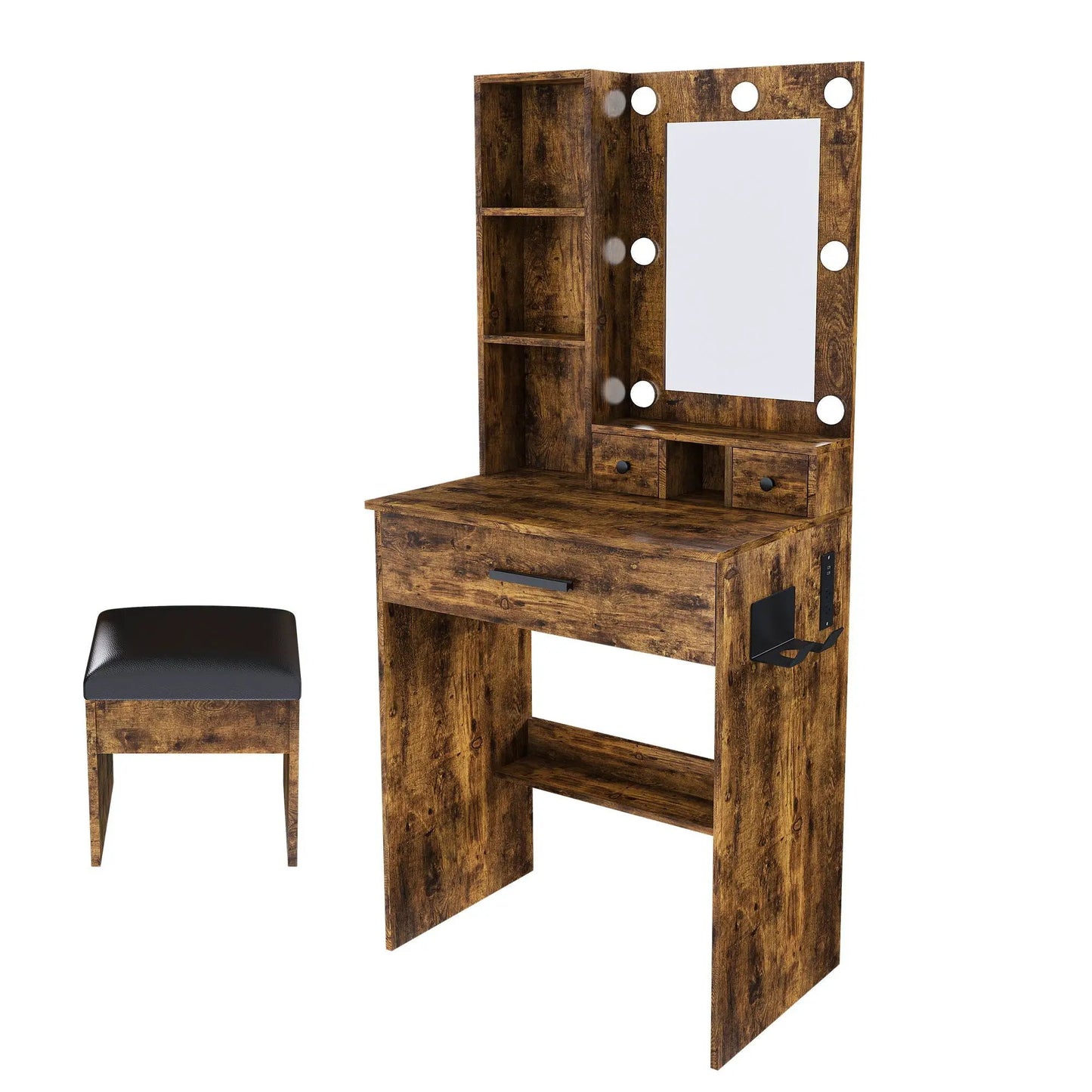 Vanity Table with Mirror and Hairdryer Holder