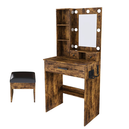 Vanity Table with Mirror and Hairdryer Holder