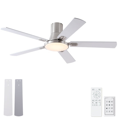 Flush mount ceiling fan with LED light and remote, Pearl Silver finish by HouseOfZazla on Tampa Home & Garden Store
