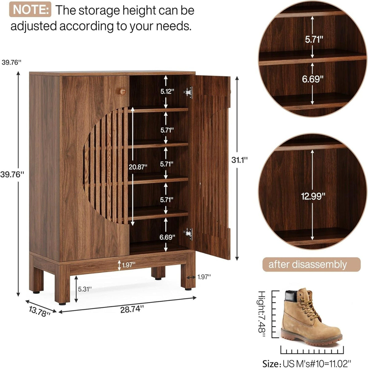 5-tier shoe cabinet with louvered doors in brown wood finish by HouseOfZazla on Tampa Home & Garden Store