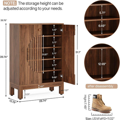 5-tier shoe cabinet with louvered doors in brown wood finish by HouseOfZazla on Tampa Home & Garden Store
