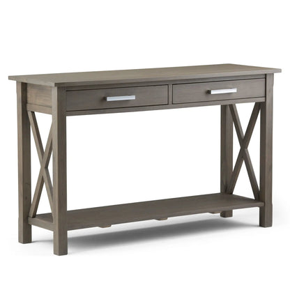 Kitchener Handcrafted Console Table weathered gray wood with two drawers and silver pulls on Tampa Home & Garden Store