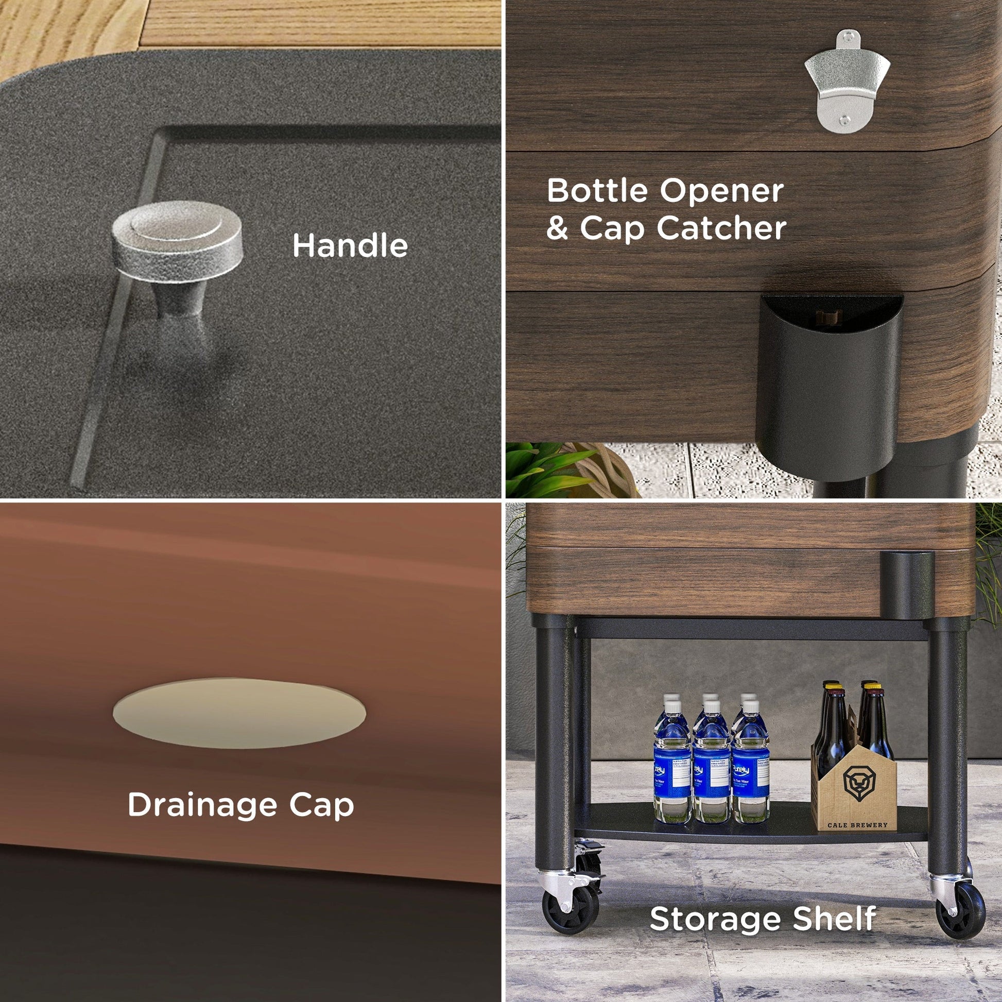 Outsunny Outdoor Cooler Cart by HouseOfZazla, handle bottle opener cap catcher drainage cap on Tampa Home & Garden Store