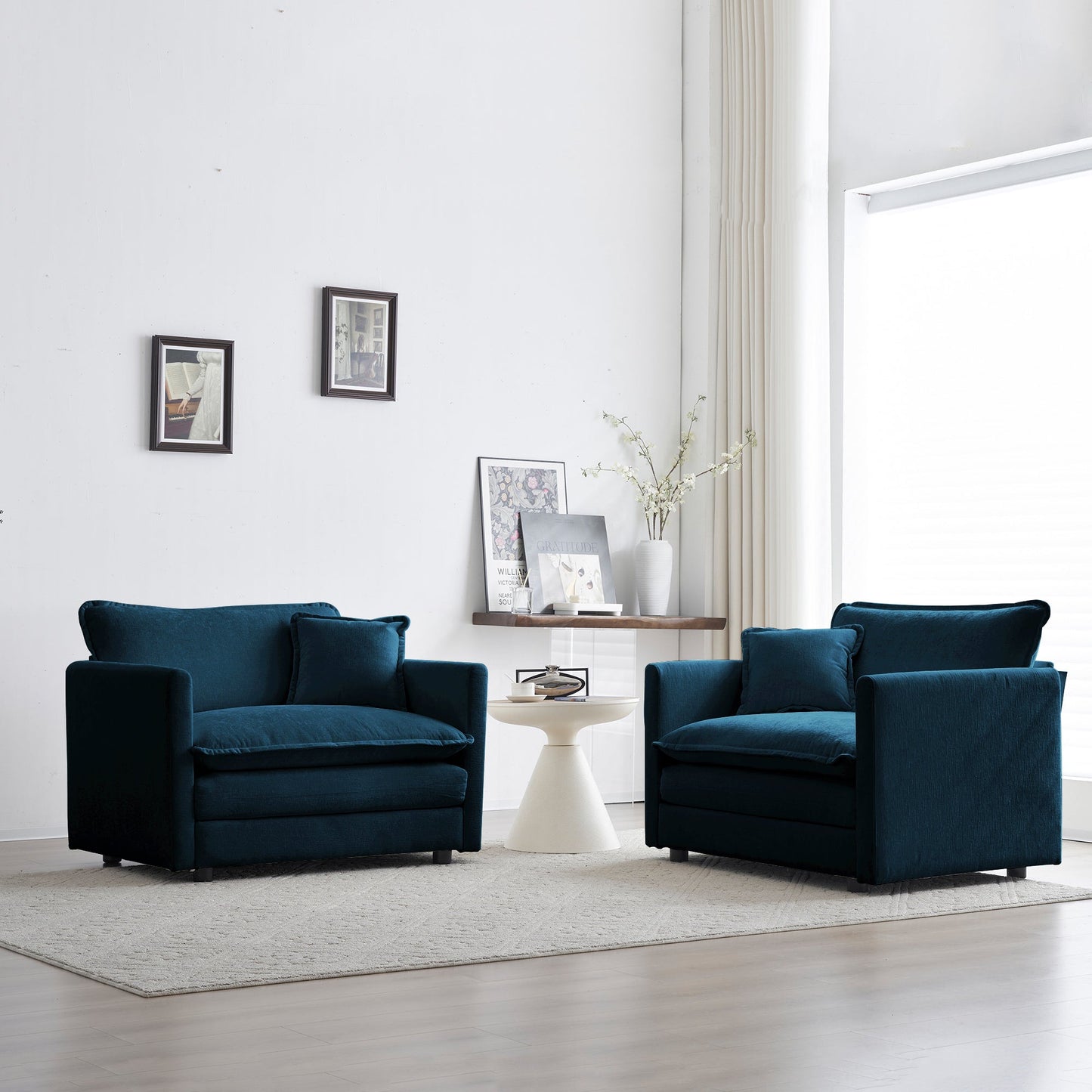 Accent chairs set of 2 navy blue chenille upholstered armchairs by HouseOfZazla on Tampa Home & Garden Store