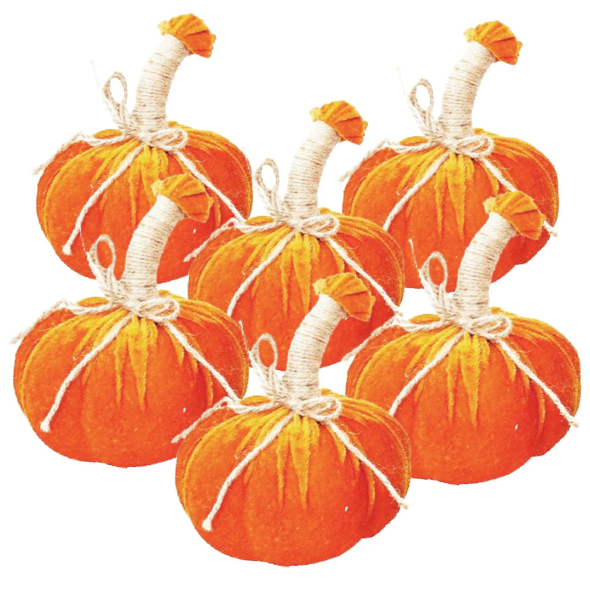 Pumpkin ornament set of 6 with twine-wrapped stems in orange by Unique Piece Furniture on Tampa Home & Garden Store