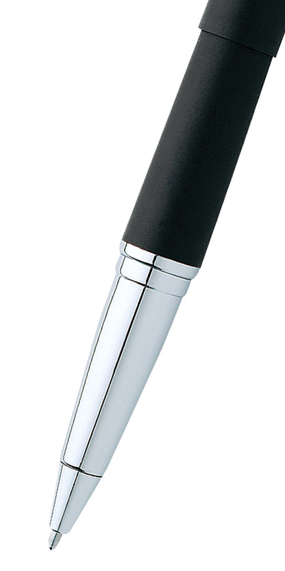 ATX Basalt Black rollerball pen by A.T. Cross with black grip and chrome tip on Tampa Home & Garden Store
