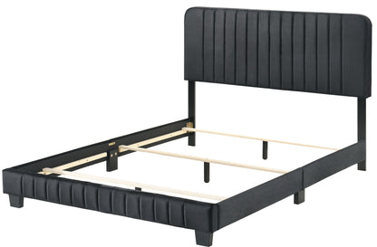 Channel Tufted Bed by HouseOfZazla in dark upholstery with vertical tufting and metal frame on Tampa Home & Garden Store