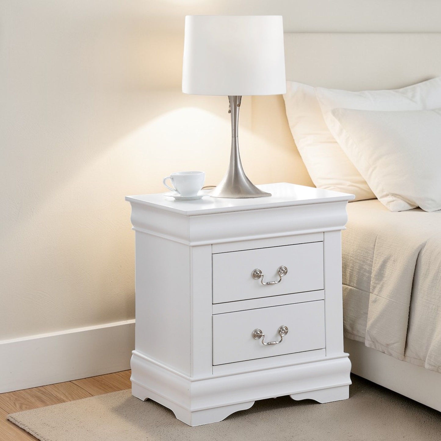 Louis Philippe Accent Nightstand white wood with silver hardware by HouseOfZazla on Tampa Home & Garden Store