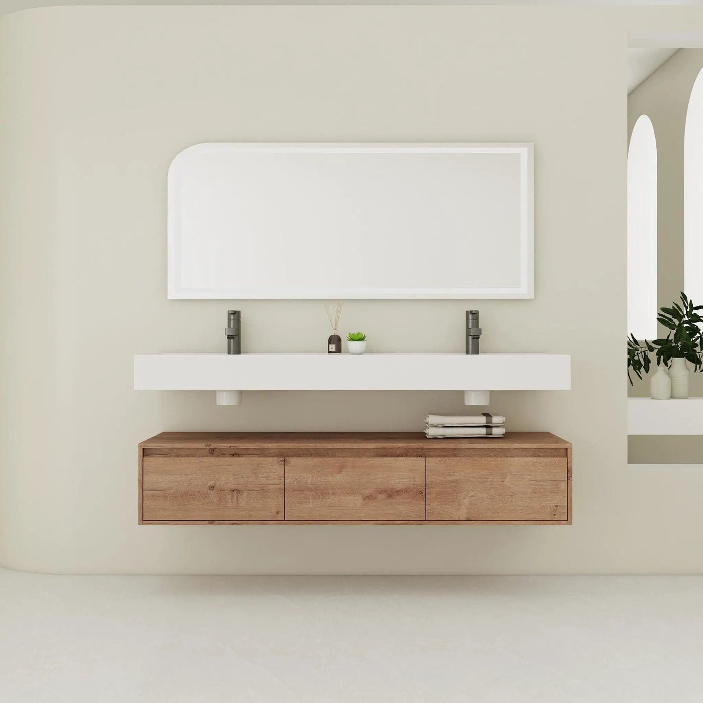 Contemporary Wall Mounted Vanity with Dual Sinks