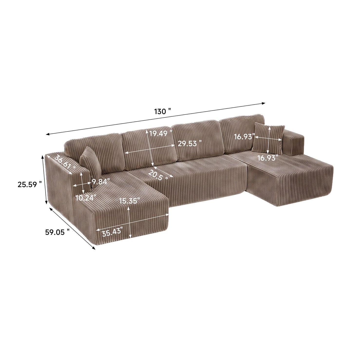 HouseOfZazla U-Shape modular stationary sectional sofa in brown corduroy fabric on Tampa Home & Garden Store