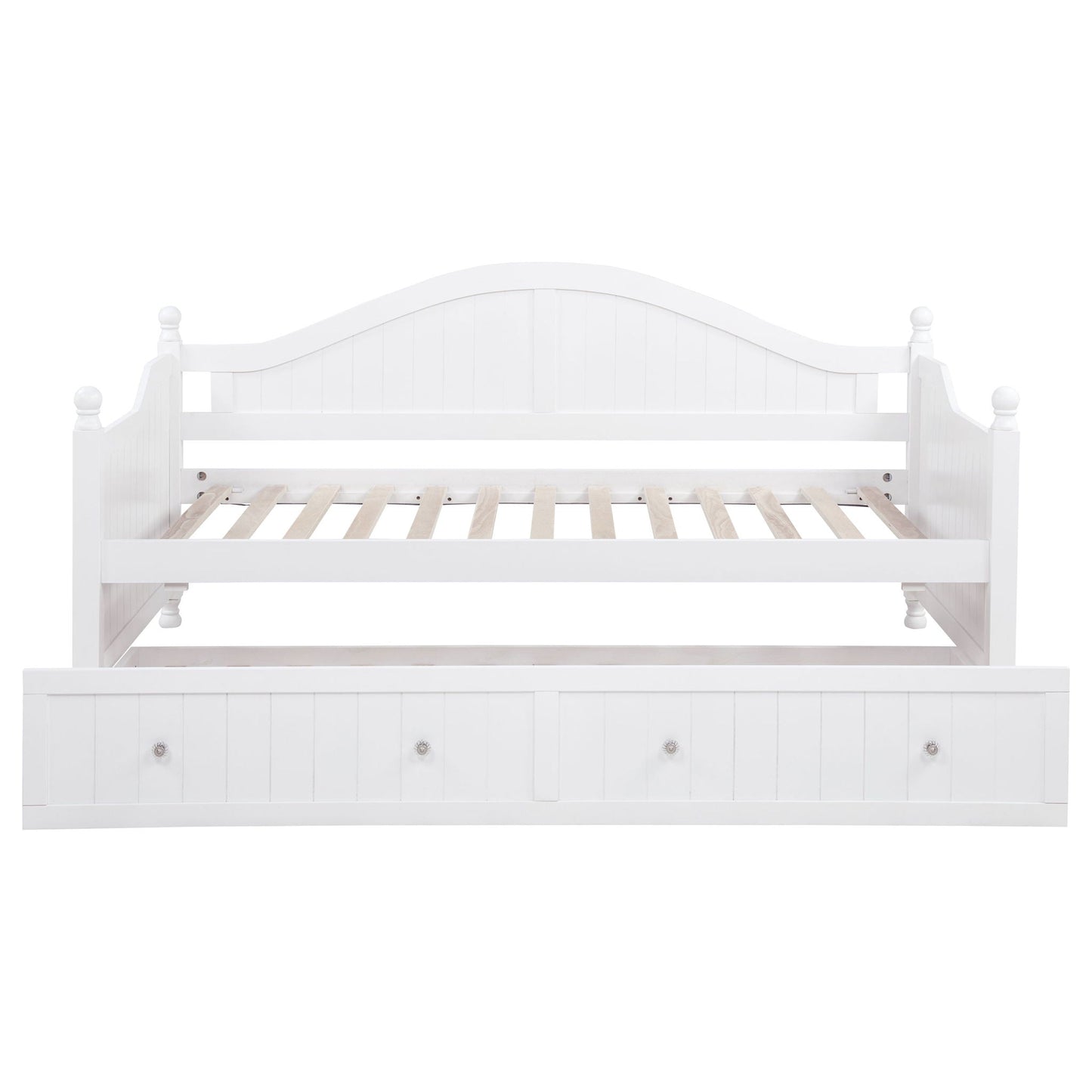 Twin Daybed with Trundle storage bed in white; curved arch headboard and slatted base on Tampa Home & Garden Store