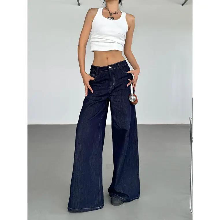 Fashion American Retro Wide Leg Jeans For Women in dark denim, high-waist FLIPSTYLEZLLC on Tampa Home & Garden Store