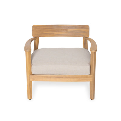 Mallorca Acacia Wood Club Chair with beige seat cushion by HouseOfZazla, outdoor furniture on Tampa Home & Garden Store