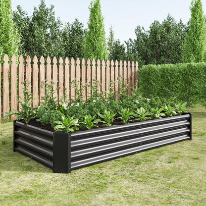 Raised garden bed metal planter 6x3x1 ft, black corrugated sides, leafy greens on Tampa Home & Garden Store