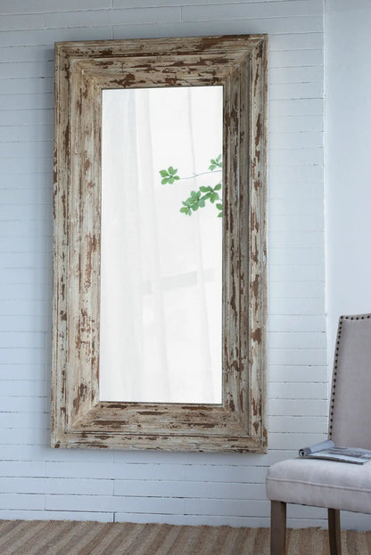 Full Length Rectangle Floor Mirror with Distressed Brown Wood Frame on Tampa Home & Garden Store