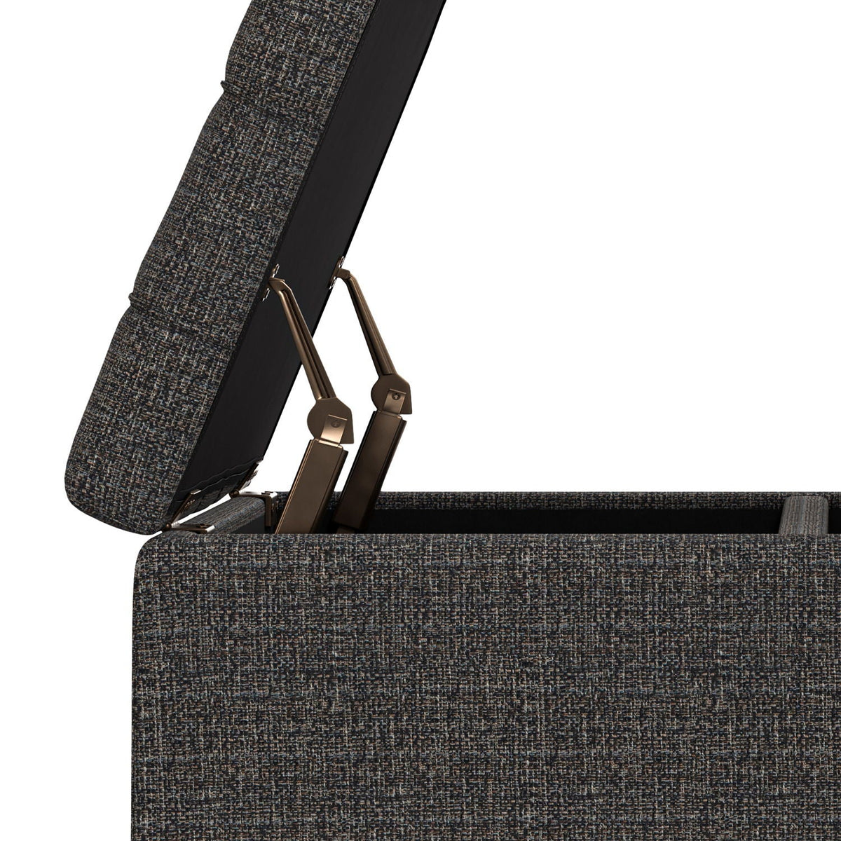 Harrison Tufted Lift Top Storage Ottoman dark tweed fabric with bronze hardware HouseOfZazla on Tampa Home & Garden Store