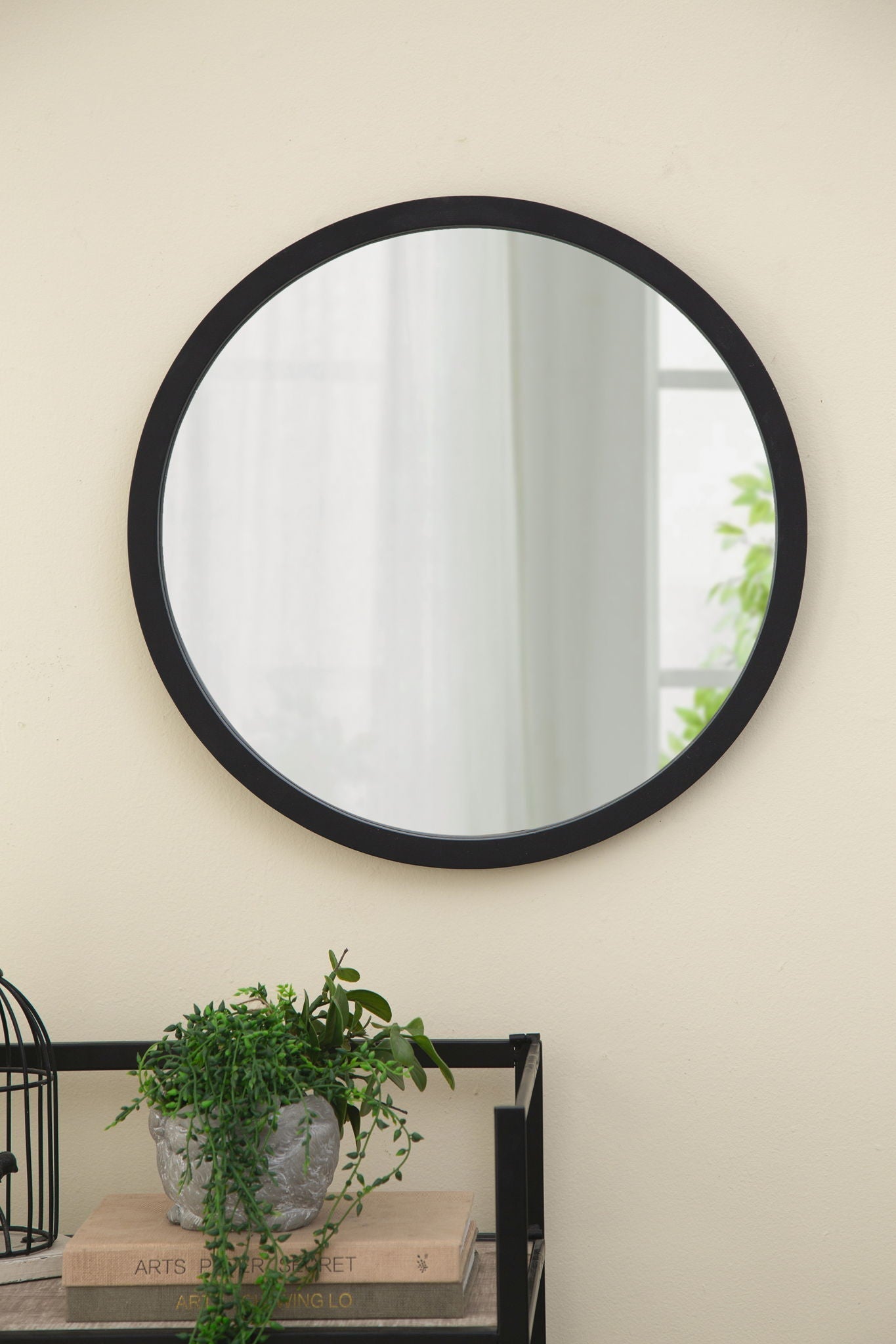 Circle wall mirror with black wooden frame, round shape for living room on Tampa Home & Garden Store