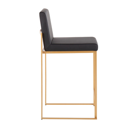 Contemporary high back counter stool with black upholstered seat and gold frame on Tampa Home & Garden Store