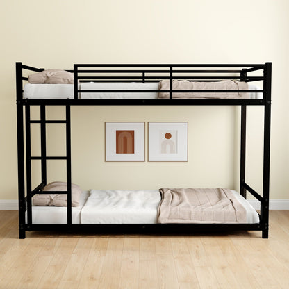 Bunk bed by HouseOfZazla with black metal frame and guardrails; bottom bunk white bedding on Tampa Home & Garden Store