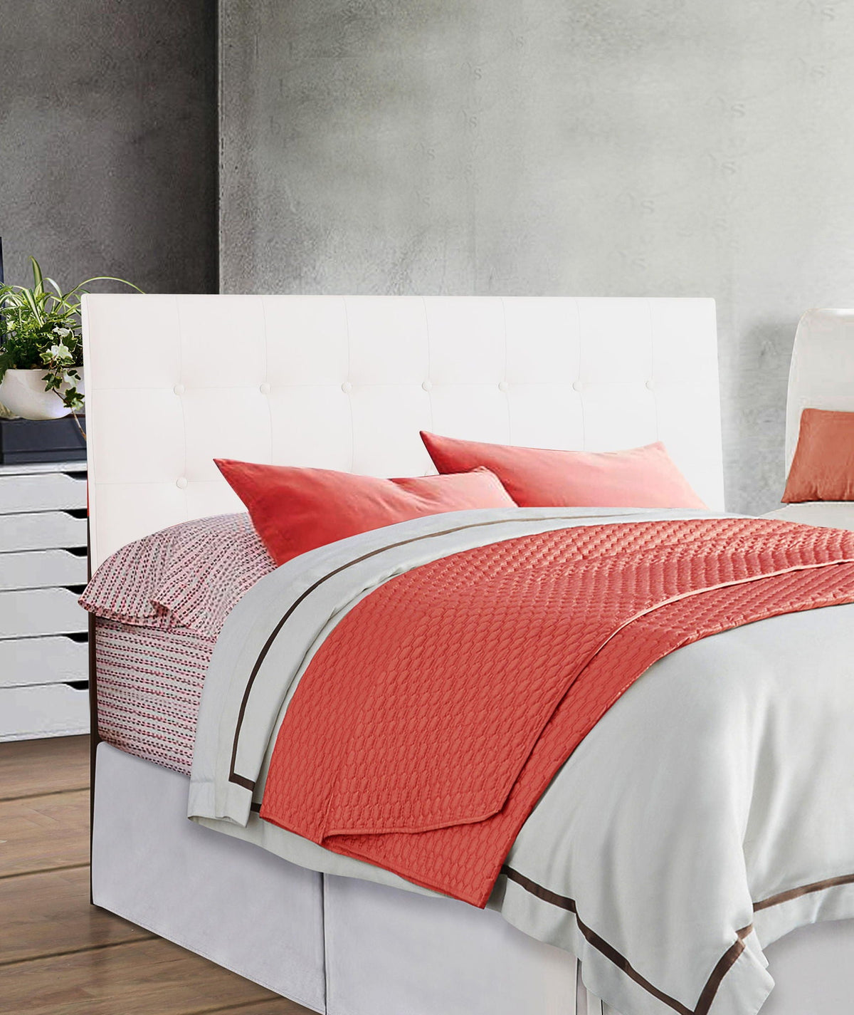 Upholstered headboard with adjustable height in white by HouseOfZazla, button-tufted, modern bed on Tampa Home & Garden Store