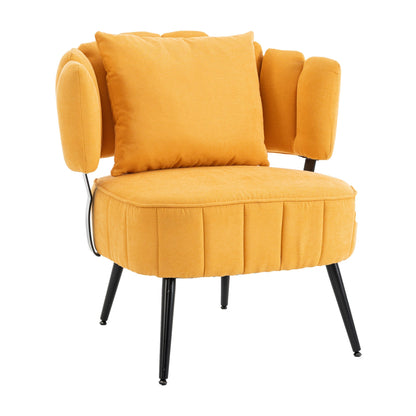Decorative armchair with spring seat cushion in yellow fabric, black metal legs HouseOfZazla on Tampa Home & Garden Store