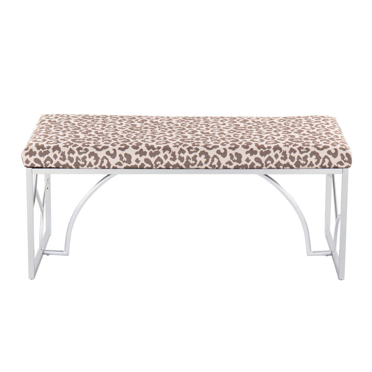 Elegant Contemporary Upholstered Bench leopard print fabric by HouseOfZazla chrome frame on Tampa Home & Garden Store