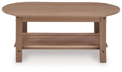 Grover Beach Oval Table brown wood coffee table with slatted lower shelf on Tampa Home & Garden Store