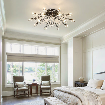 15-Light Crystal Ceiling Chandelier with black metal frame and teardrop crystals HouseOfZazla on Tampa Home & Garden Store
