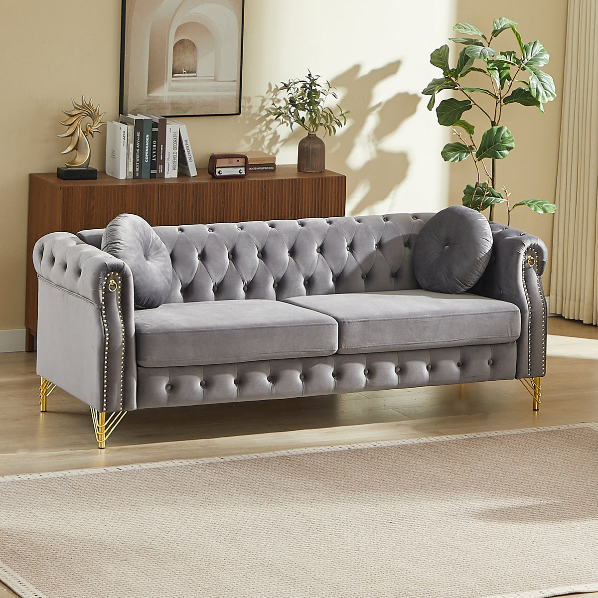 Plush and 82 Inch Velvet Chesterfield Sofa