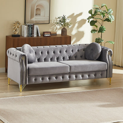 Plush and 82 Inch Velvet Chesterfield Sofa