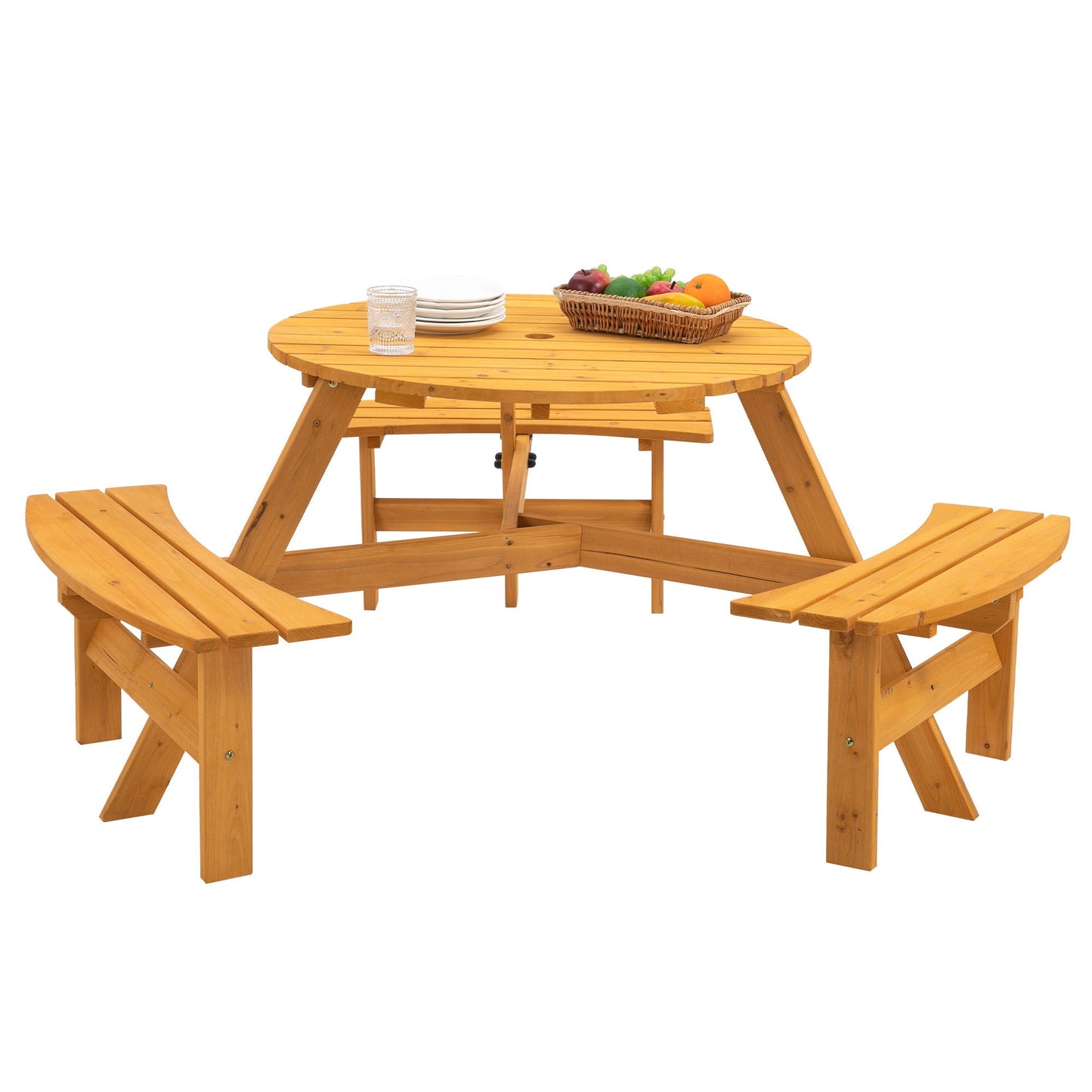 Six Person Outdoor Wooden Picnic Table for Patio