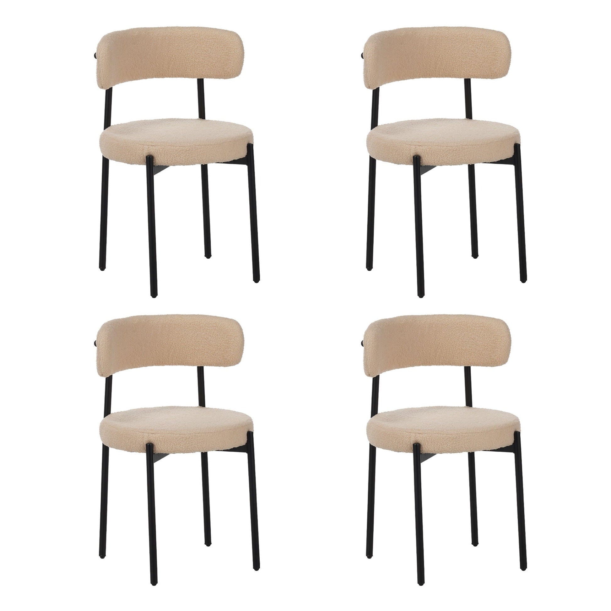 Medieval curved-back dining chairs beige boucle fabric set of 4 with black metal legs on Tampa Home & Garden Store