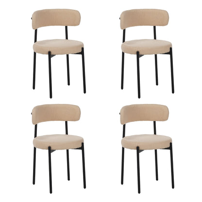 Medieval curved-back dining chairs beige boucle fabric set of 4 with black metal legs on Tampa Home & Garden Store
