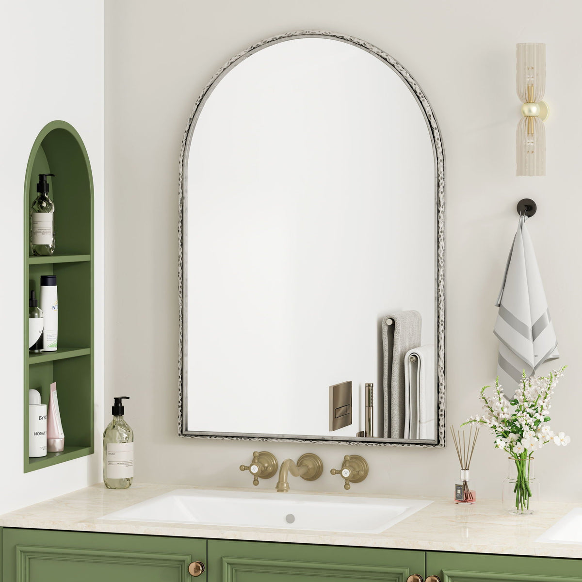Arched wall mirror with hammered silver frame and shatterproof glass by HouseOfZazla on Tampa Home & Garden Store