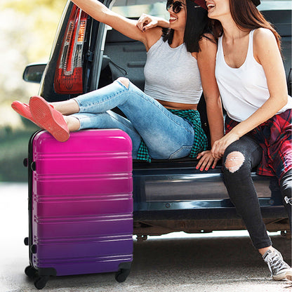 Hardshell luggage set 3-piece gradient pink to purple with expandable, spinner wheels on Tampa Home & Garden Store
