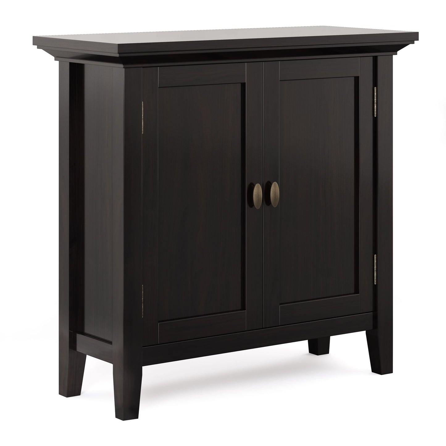 Redmond low cabinet in Hickory Brown with doors and brass knobs HouseOfZazla cabinet on Tampa Home & Garden Store