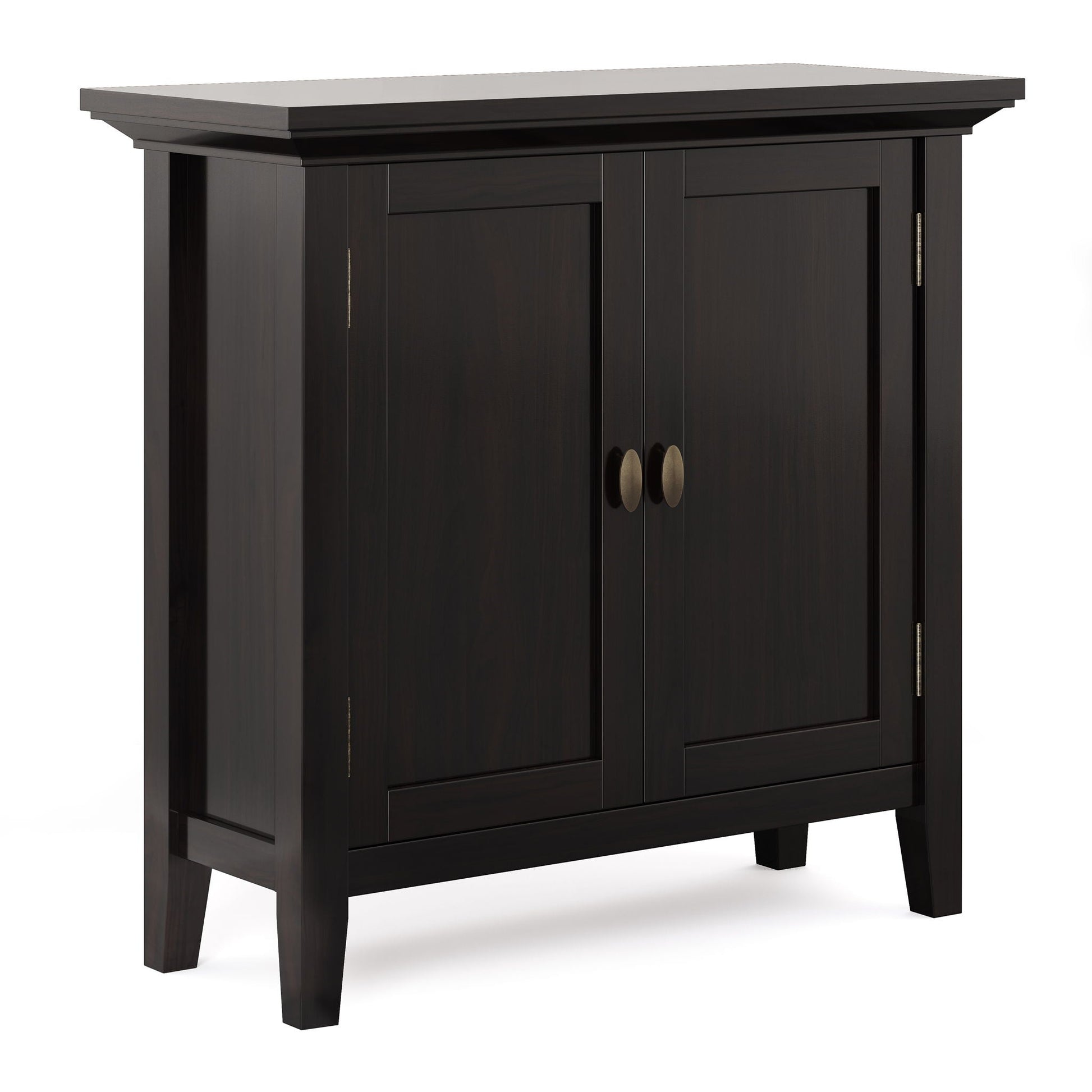 Redmond low cabinet in Hickory Brown with doors and brass knobs HouseOfZazla cabinet on Tampa Home & Garden Store