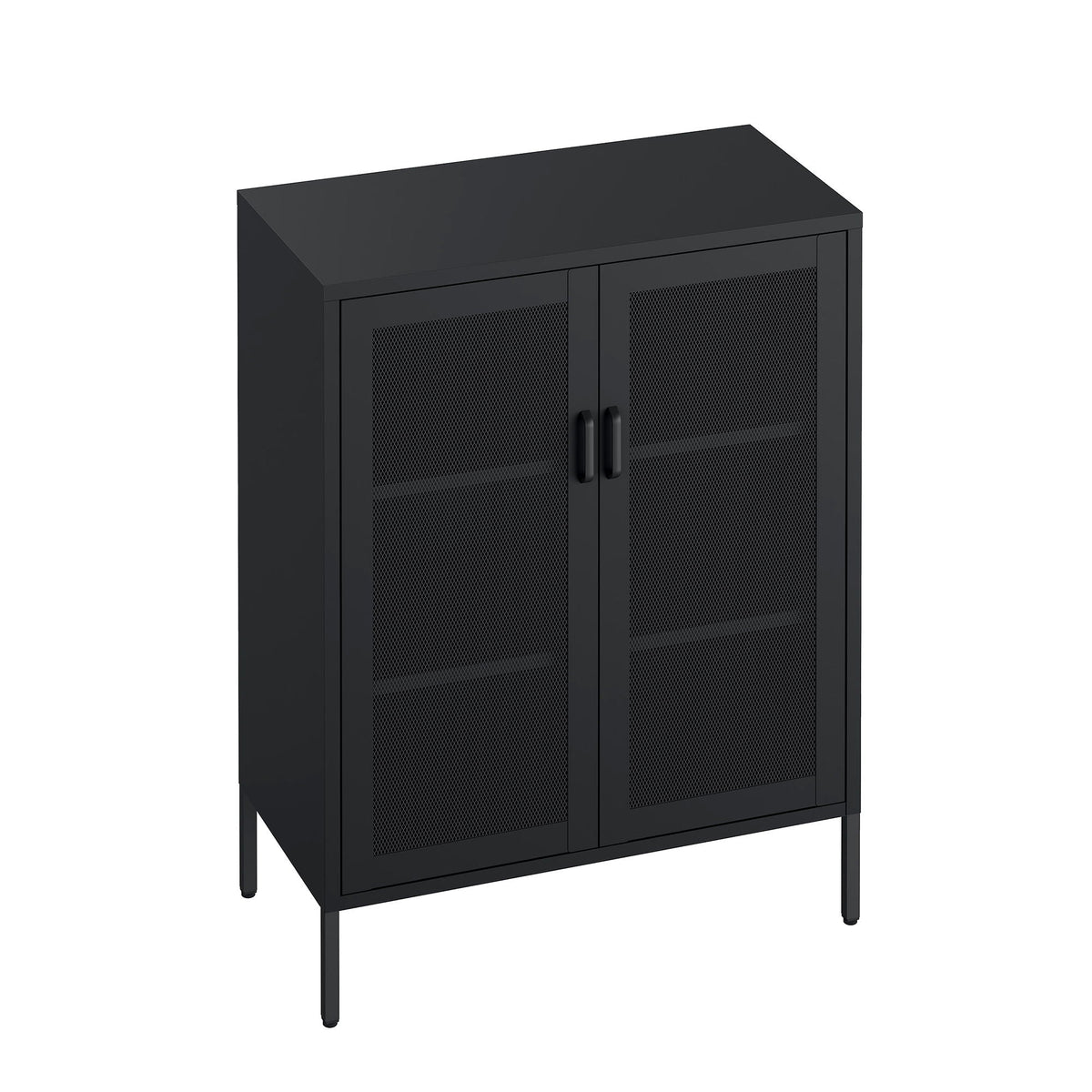Metal Accent Cabinet with Adjustable Shelves by HouseOfZazla, black finish with mesh doors on Tampa Home & Garden Store