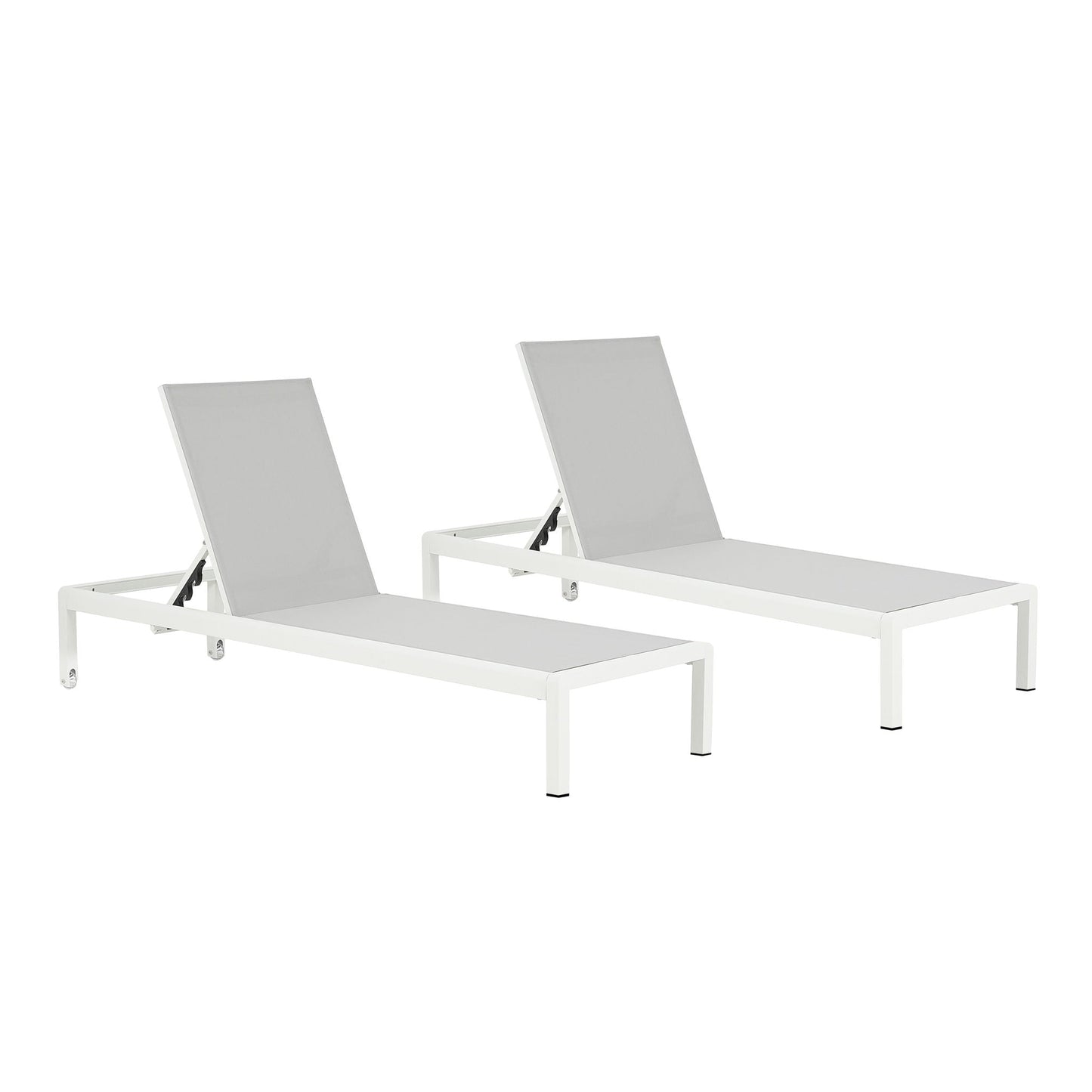 Outdoor chaise lounge pair with 5-position recline, grey cushions, white frame HouseOfZazla on Tampa Home & Garden Store