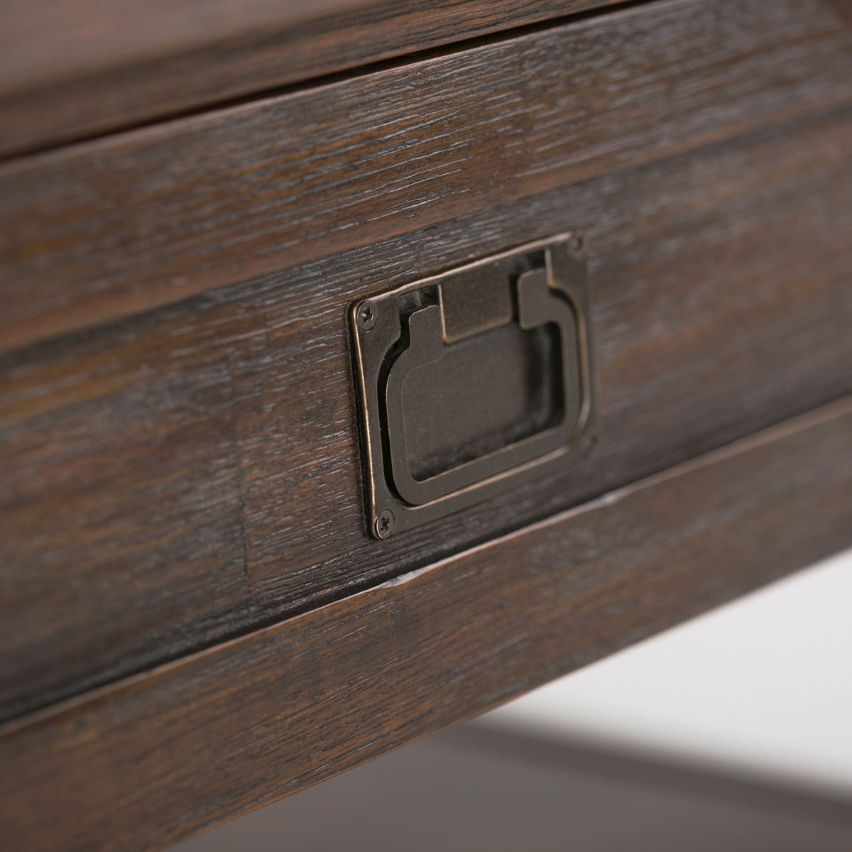 Monroe solid acacia side table with dark wood grain and black metal hardware on Tampa Home & Garden Store