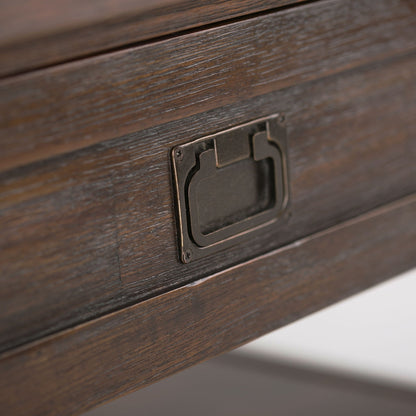 Monroe solid acacia side table with dark wood grain and black metal hardware on Tampa Home & Garden Store