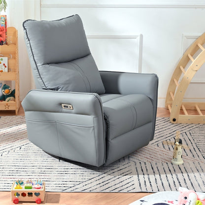 Power swivel rocker recliner chair in gray faux leather by HouseOfZazla with side control on Tampa Home & Garden Store