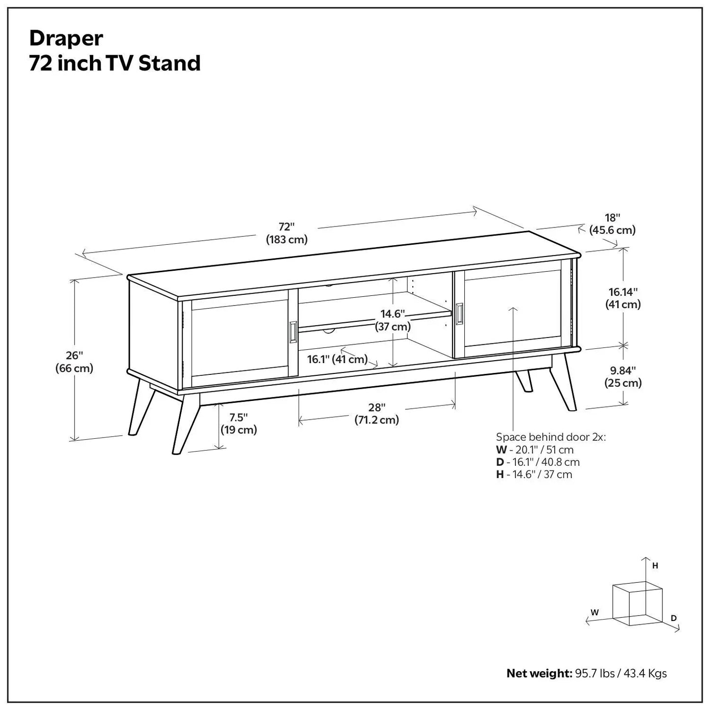 Draper Handcrafted Mid Century Low TV Media Stand