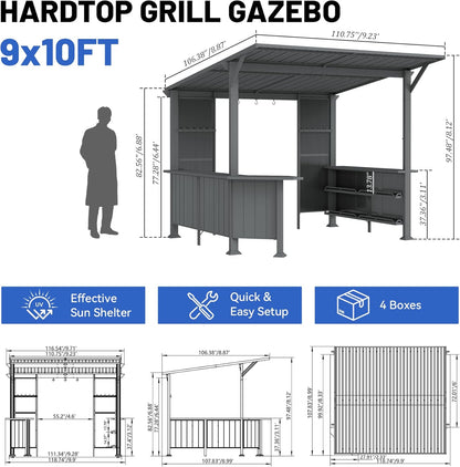 9ft By 10ft Hardtop Grill Gazebo with Shelves