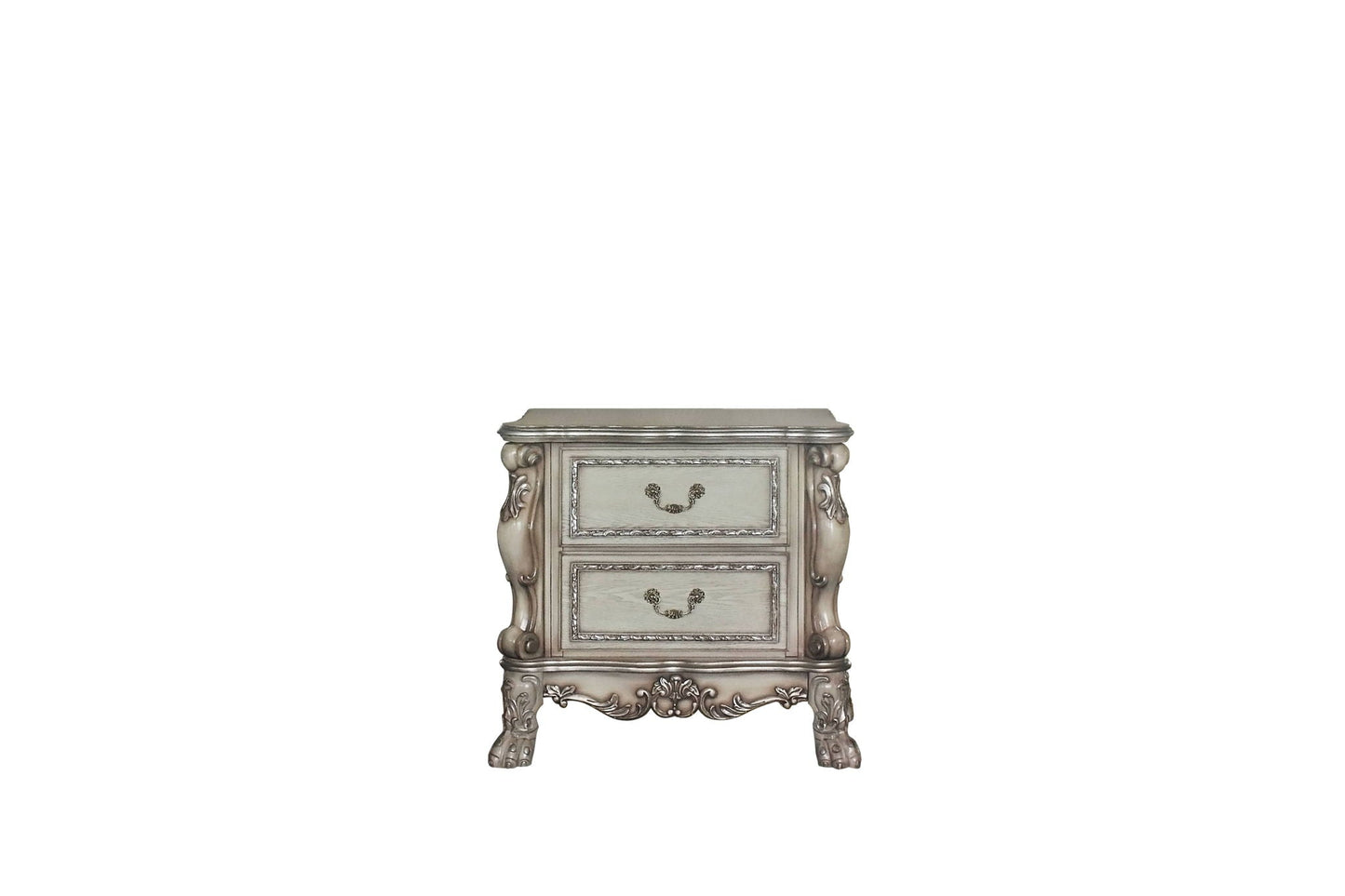 Dresden nightstand by HouseOfZazla in gray finish with ornate carved details on Tampa Home & Garden Store