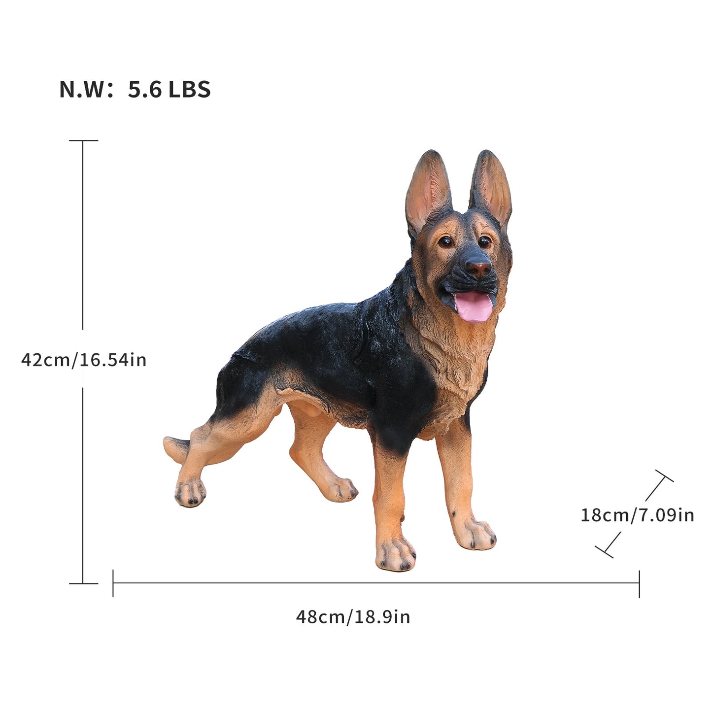 Outdoor German Shepherd Dog Statue by HouseOfZazla, lifelike brown and black garden greeter on Tampa Home & Garden Store