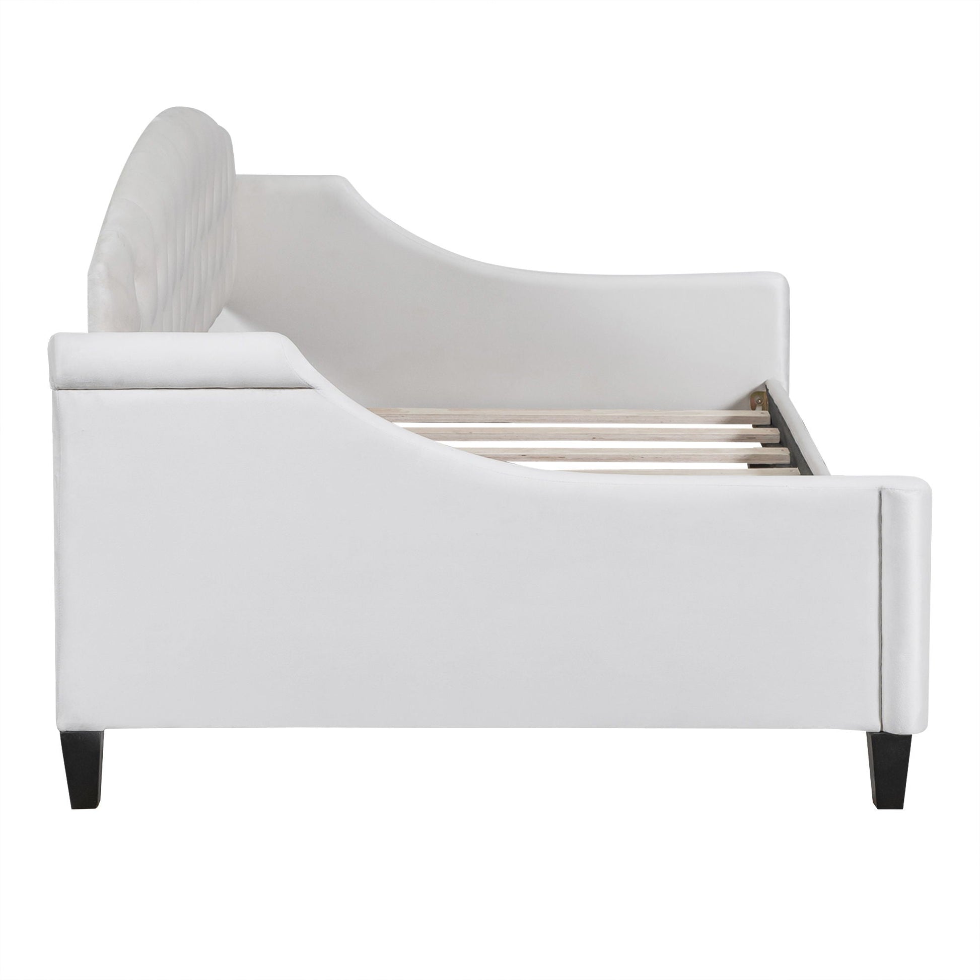 Modern Tufted Daybed by HouseOfZazla in white upholstery with tufted back and curved arm on Tampa Home & Garden Store